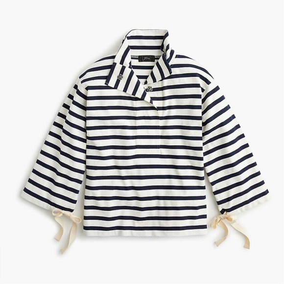 J.Crew Striped Snap Neck Knit Popover Top - Picture 1 of 7
